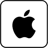 A black and white apple logo.