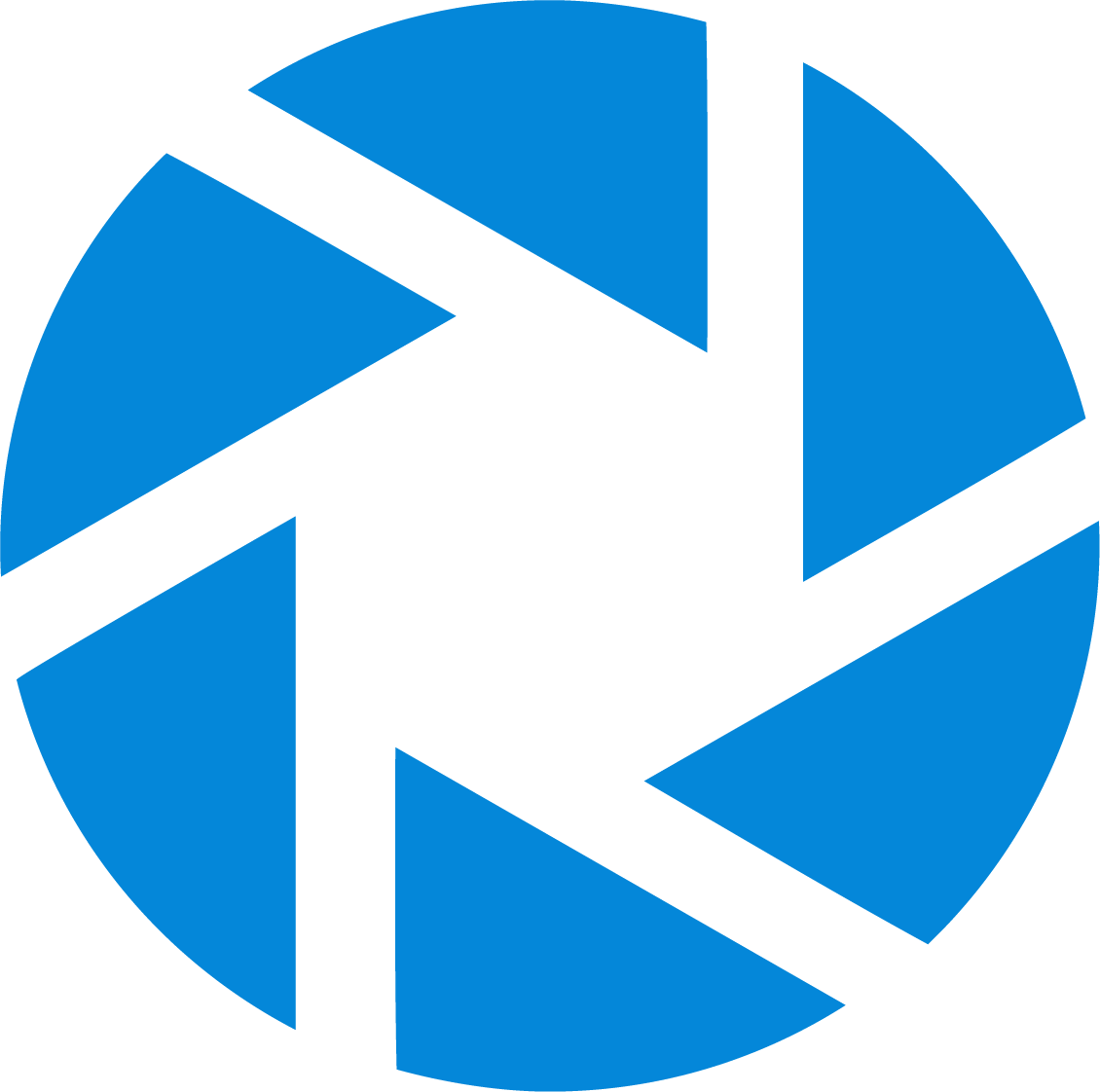 A blue and grey pixel art picture of an aperture.