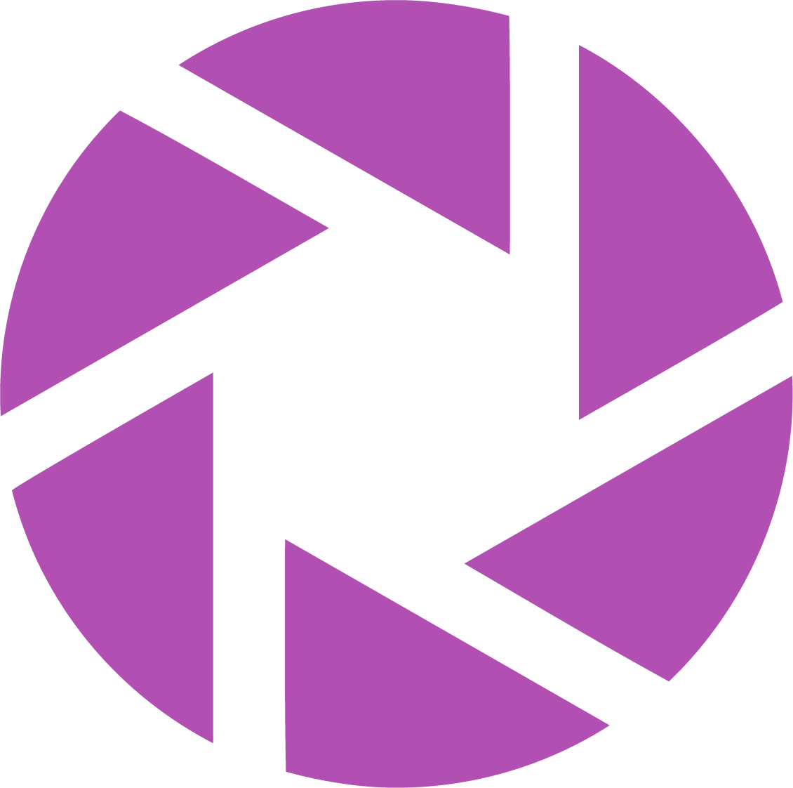 A purple and gray pixel art picture of an aperture.